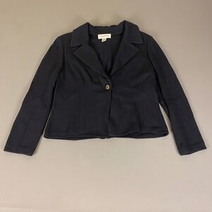 St. John Collection‎ Santana Knit Blazer Wool Silk Jacket Size 10 Navy Blue